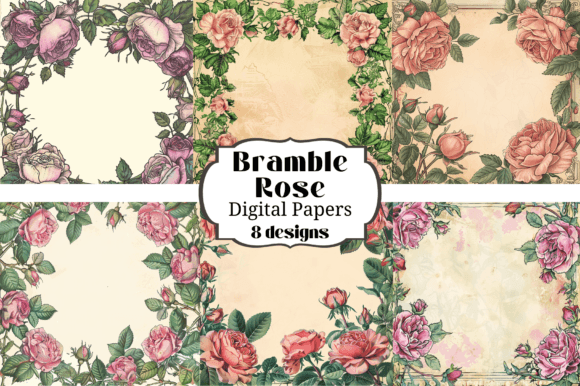8 Bramble Rose Digital Paper Backgrounds for Creative Projects