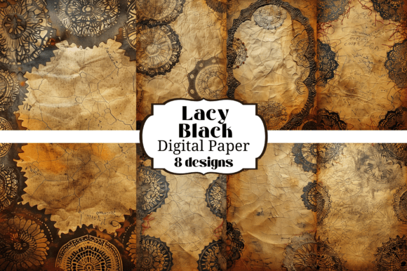 8 Lacy Black Junk Journal Backgrounds: Instant Digital Elegance
