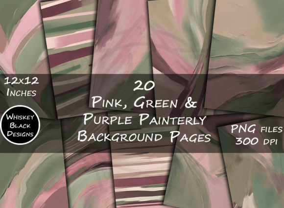 Calming Abstract Art: Pink Green Purple Painterly Backgrounds