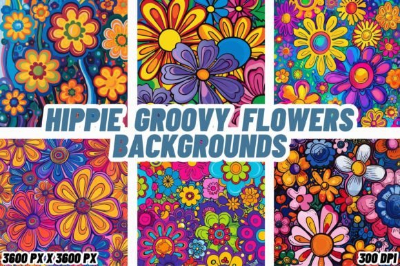 Hippie Groovy Flowers Backgrounds: A Retro Design Asset