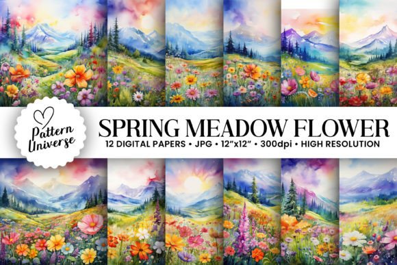 Spring Meadow Flowers Backgrounds: Fresh Digital Design Assets